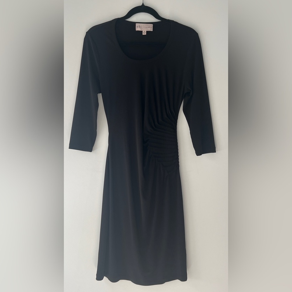 Philosophy Black‎ 3/4 Sleeve Slimming Stretch Knit Ruched Side Bodycon Dress M